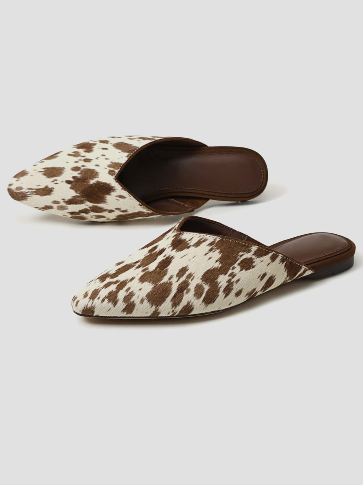 Cow Pattern Almond-Toe Backless Simple Slip-On Flats