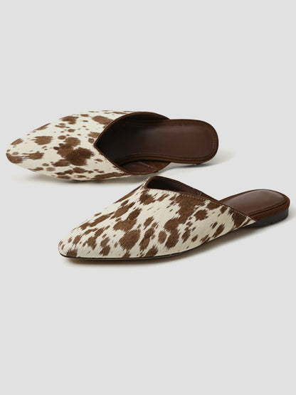 Cow Pattern Almond-Toe Backless Simple Slip-On Flats
