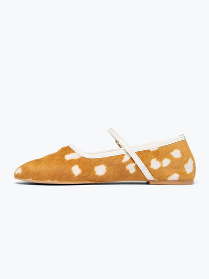 Chic Square-Toe Mary Jane Slip-On Ballet Flats - Deer Pattern