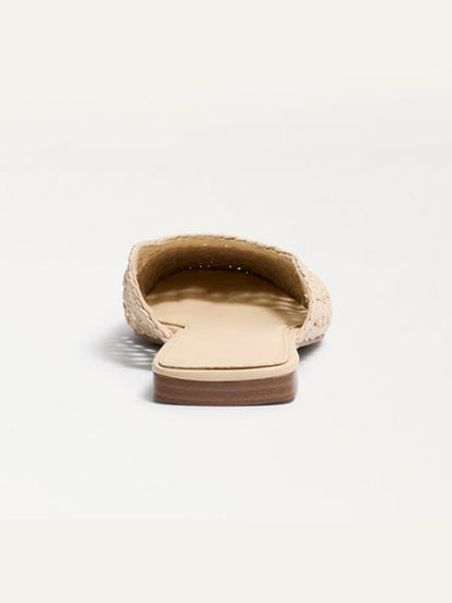 Woven Vegan Leather Square-Toe Cutout Backless Flats - Bone