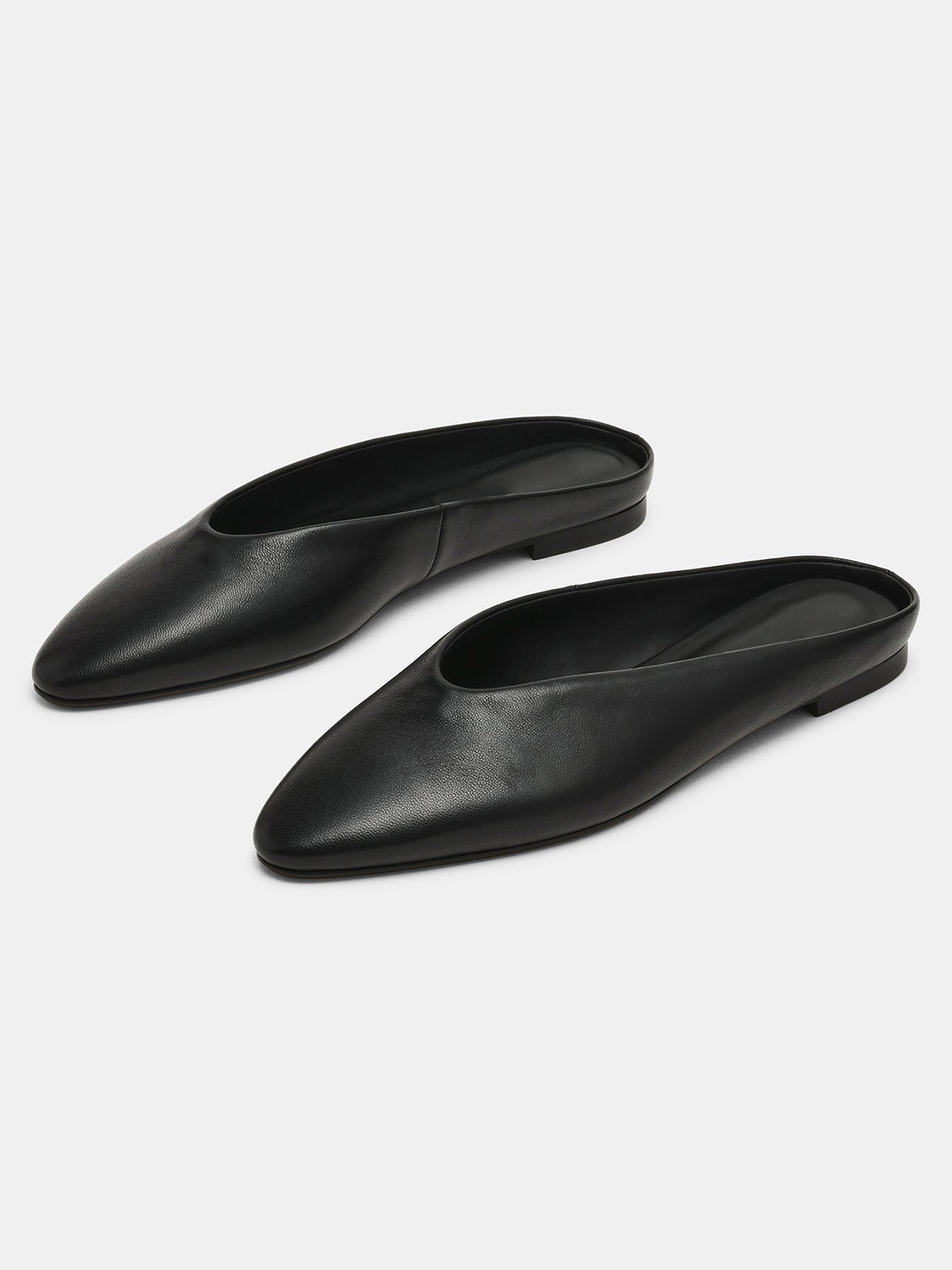 Black Pointed-Toe Backless Simple Slip-On Flats