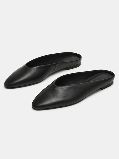 Black Pointed-Toe Backless Simple Slip-On Flats