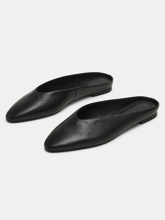 Black Pointed-Toe Backless Simple Slip-On Flats