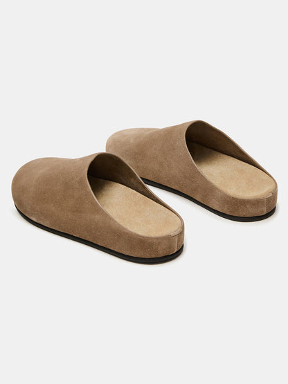 Taupe Faux Suede Round-Toe Slip-On Flats Slide