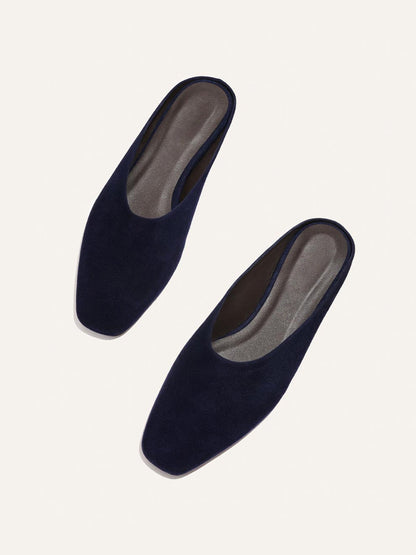 Backless Square-Toe Slip-On Chic Flats - Indigo Faux Suede