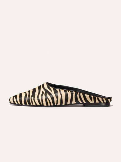 Backless Square-Toe Slip-On Chic Flats - Zebra Pattern