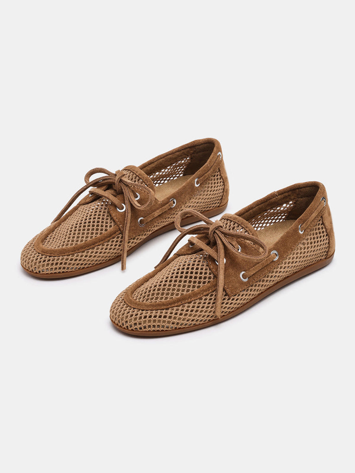 Tan Mesh Lace-Up Boat Shoes