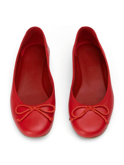 Round-Toe Chic Front Bow Slip-On Ballet Simple Flats - Red