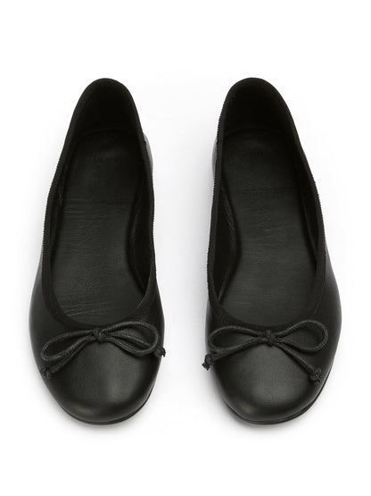Round-Toe Chic Front Bow Slip-On Ballet Simple Flats - Black