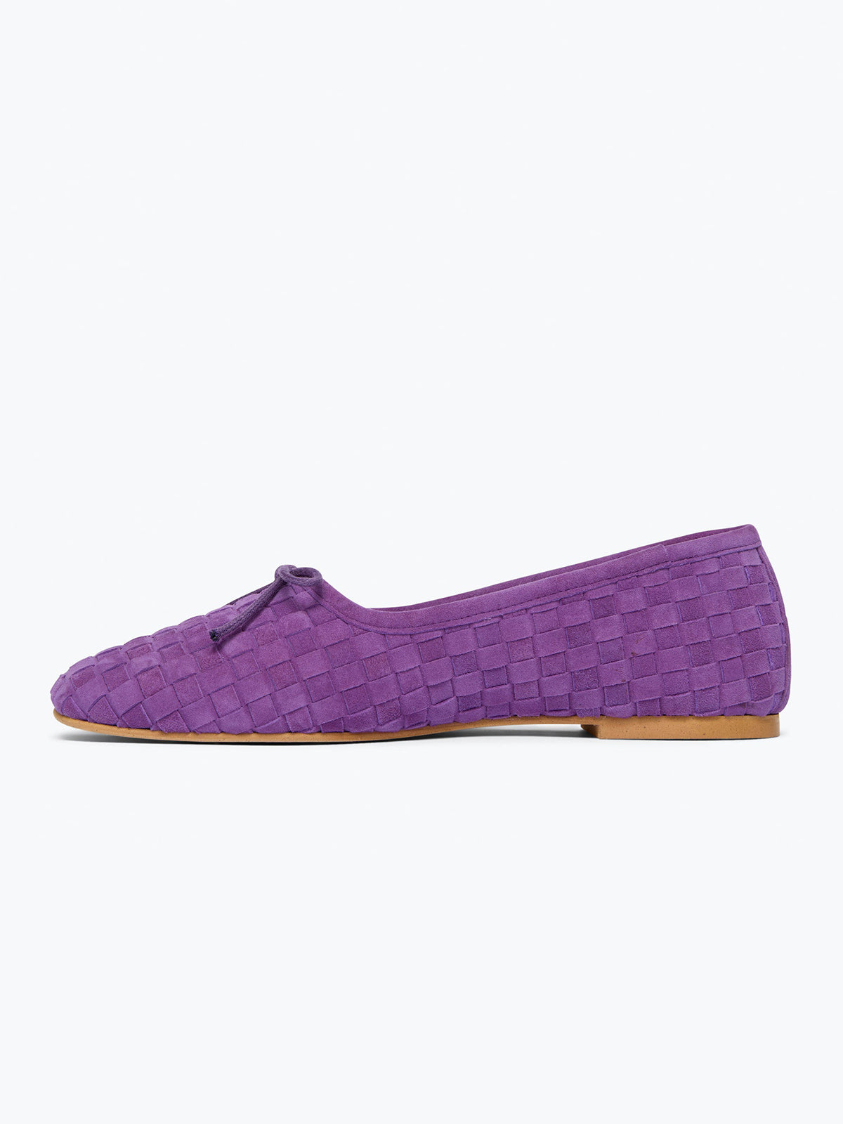 Woven Faux Suede Square-Toe Front Bow Slip-On Ballet Flats - Purple