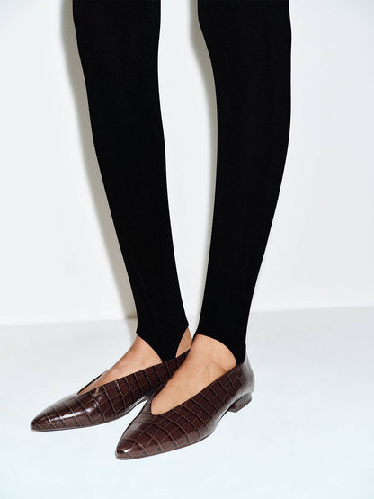 Chocolate Crocodile Pattern Pointed-Toe Slip-On Simple Ballet Flats