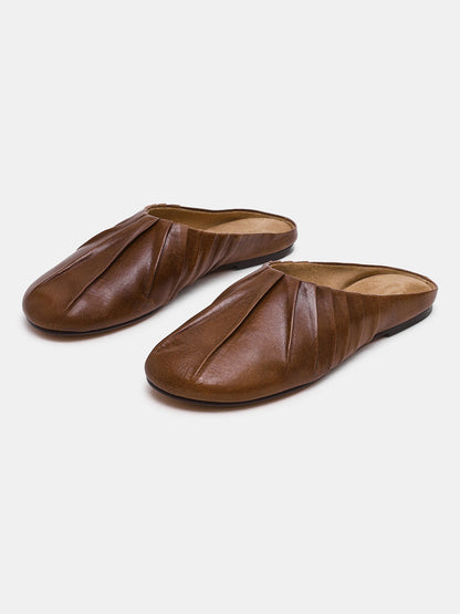 Brown Round-Toe Simple Backless Chic Flats