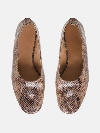 Snakeskin Pattern Square-Toe Slip-On Simple Flats