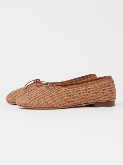 Brown Woven Round-Toe Simple Chic Ballet Flats With Front Bow