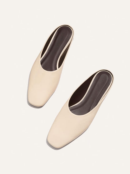 Backless Square-Toe Slip-On Chic Flats - Bone