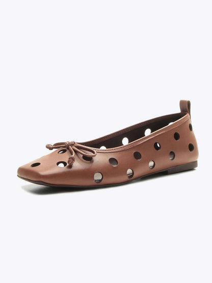 Red Square-Toe Front Bow Cutout Slip-On Ballet Flats