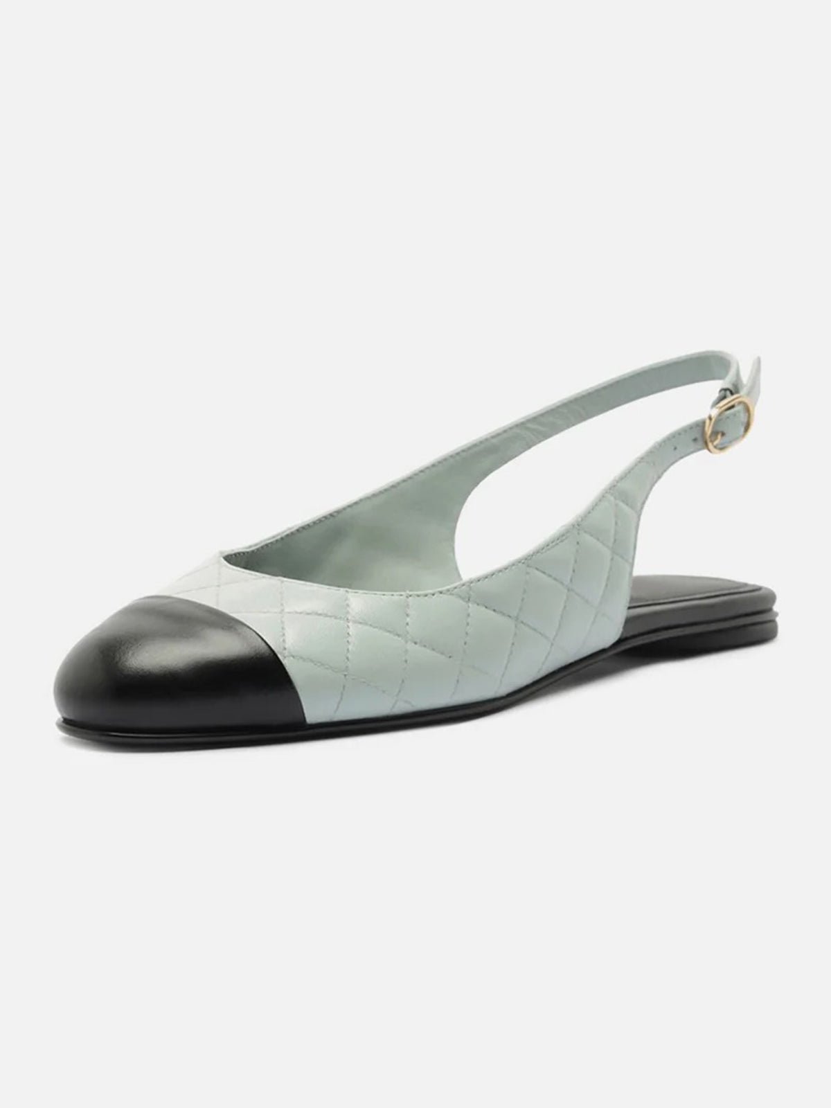 Blue Round-Toe Buckle Slingback Chic Slip-On Flats