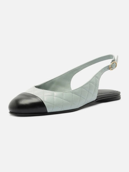 Blue Round-Toe Buckle Slingback Chic Slip-On Flats