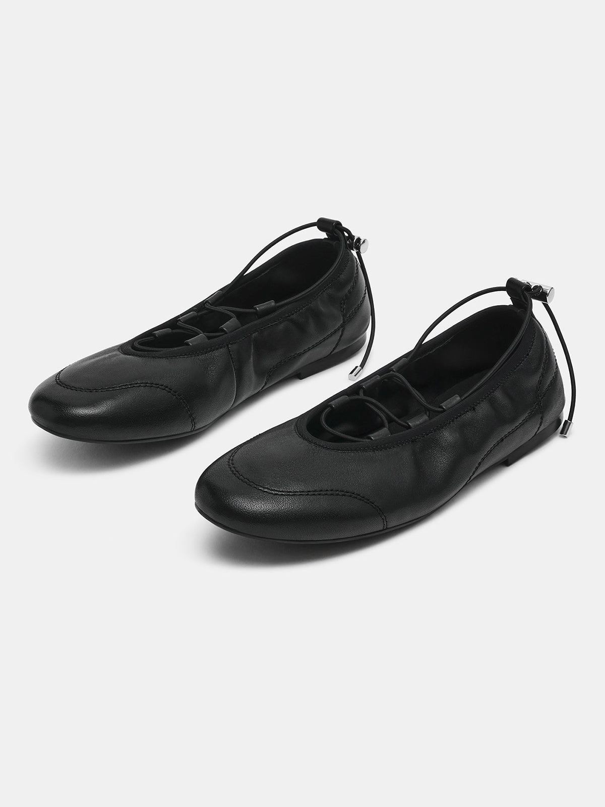 Black Round-Toe Elastic Adjustable Closure Ballet Sneakers