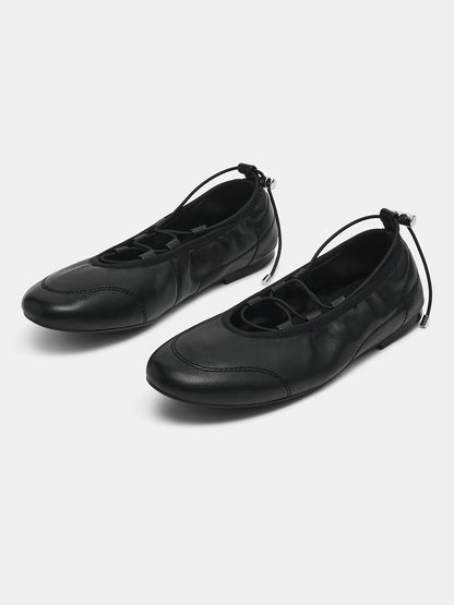 Black Round-Toe Elastic Adjustable Closure Ballet Sneakers