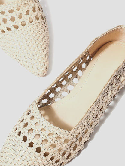 Bone Woven Vegan Leather Pointed-Toe Cutout Slip-On Flats