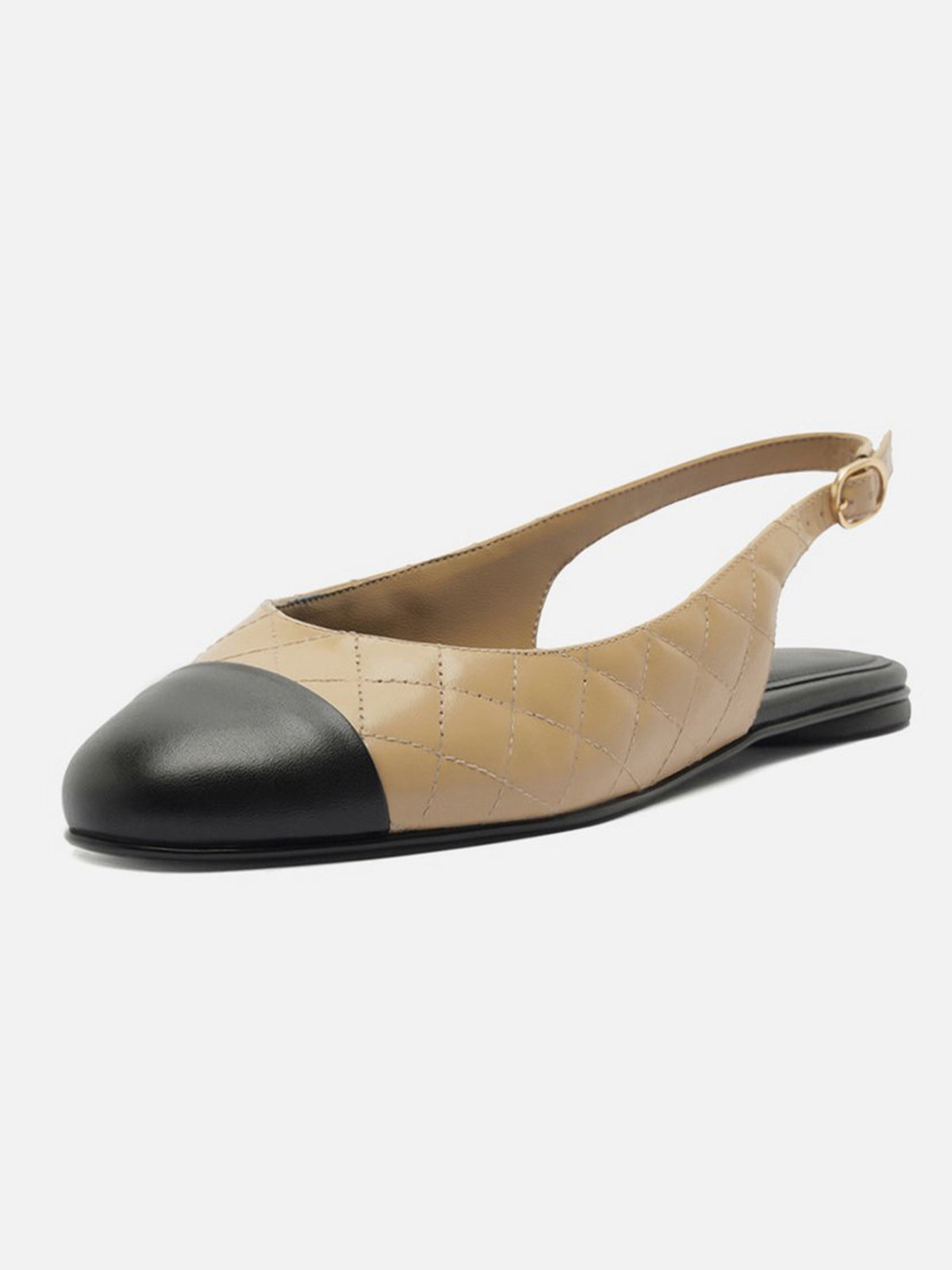 Tan Round-Toe Buckle Slingback Chic Slip-On Flats