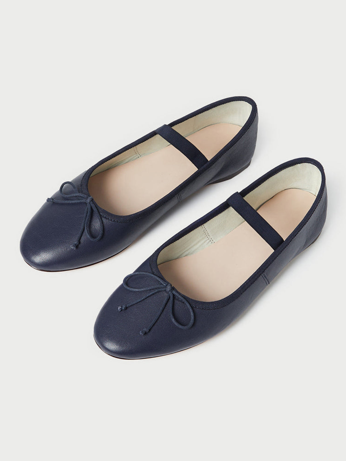 Navy Vegan Leather Round-Toe Mary Jane Front Bow Ballet Flats