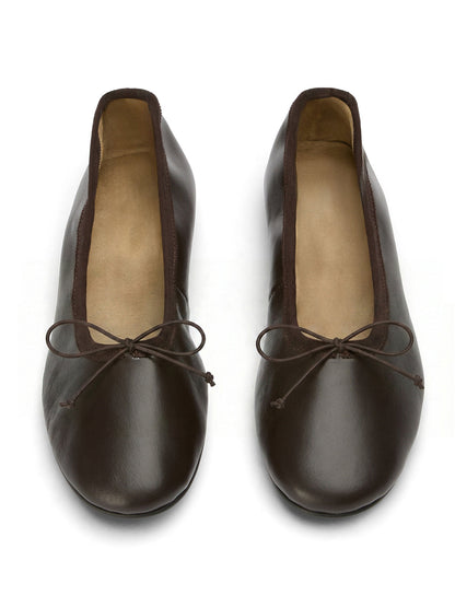 Chocolate Round-Toe Chic Front Bow Slip-On Ballet Simple Flats