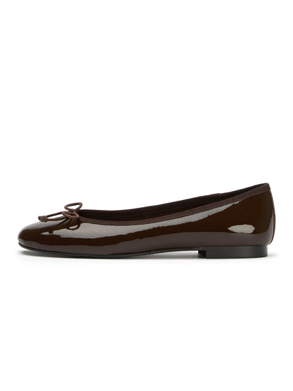 Round-Toe Chic Front Bow Slip-On Ballet Simple Flats - Patent Coffee