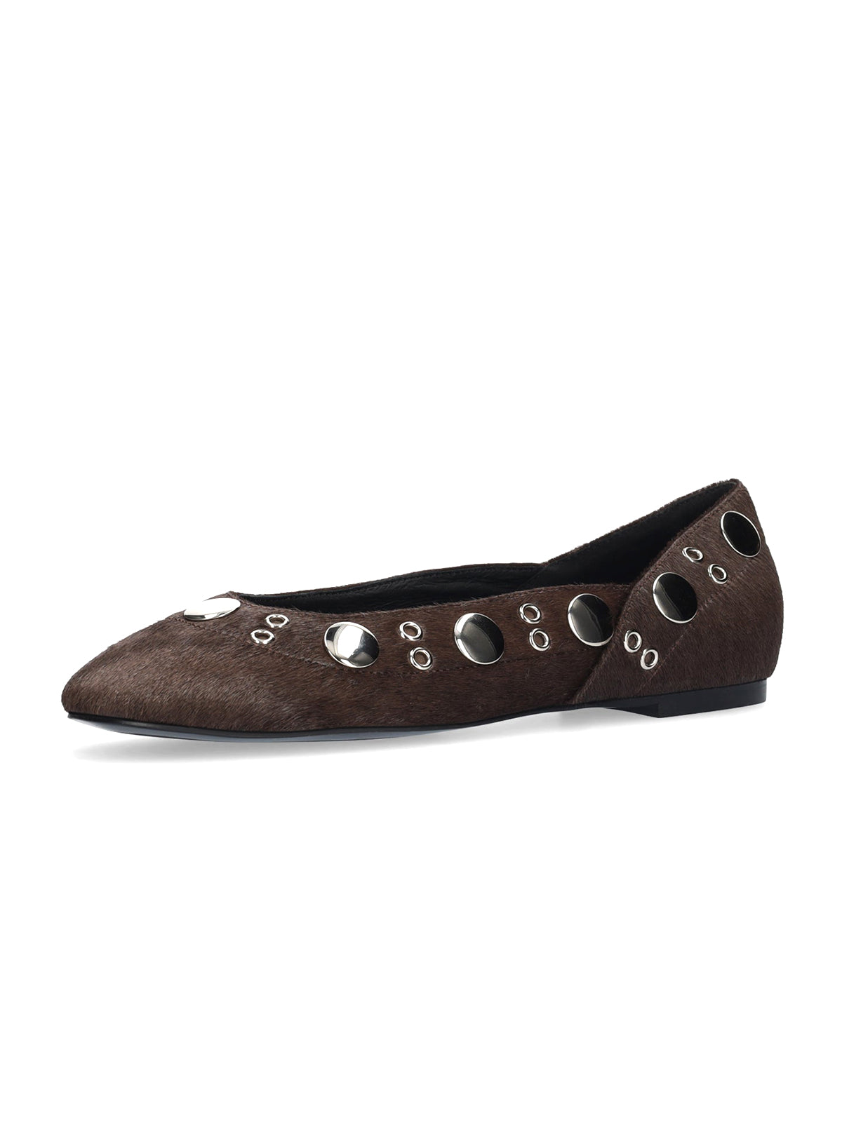 Maroon Square-Toe Eyelets And Studs Slip-On Ballet Flats