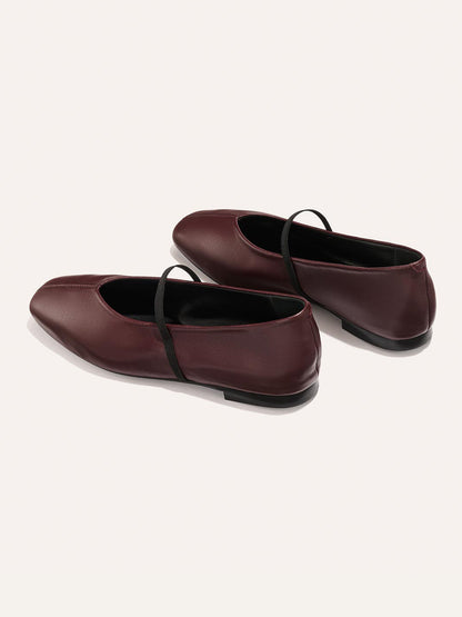Mary Jane Square-Toe Slip-On Chic Ballet Flats - Burgundy