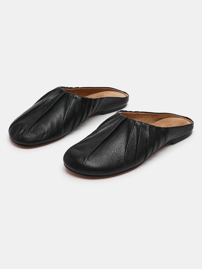 Black Round-Toe Simple Backless Chic Flats