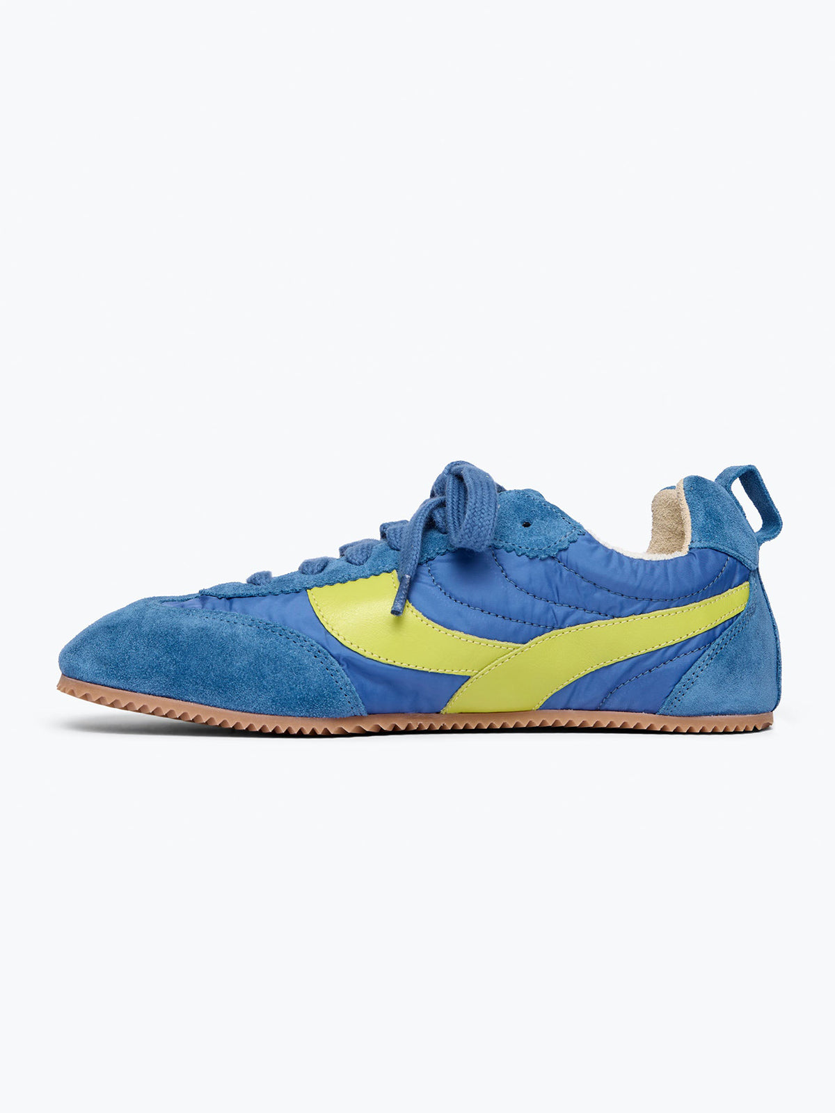 Indigo Cow Suede And Cloth And Cow Leather Square-Toe Lace-Up Sneakers