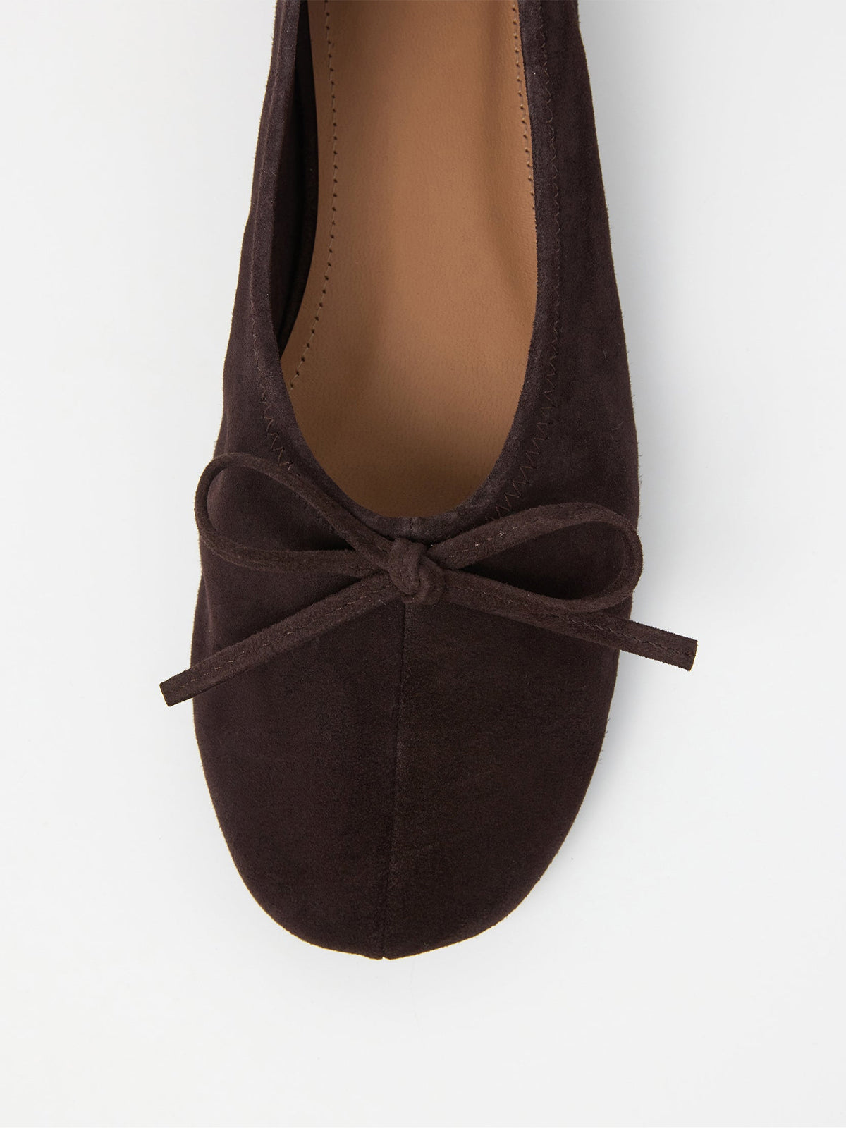 Chocolate Faux Suede Classic Square-Toe Front Bow Simple Ballet Flats