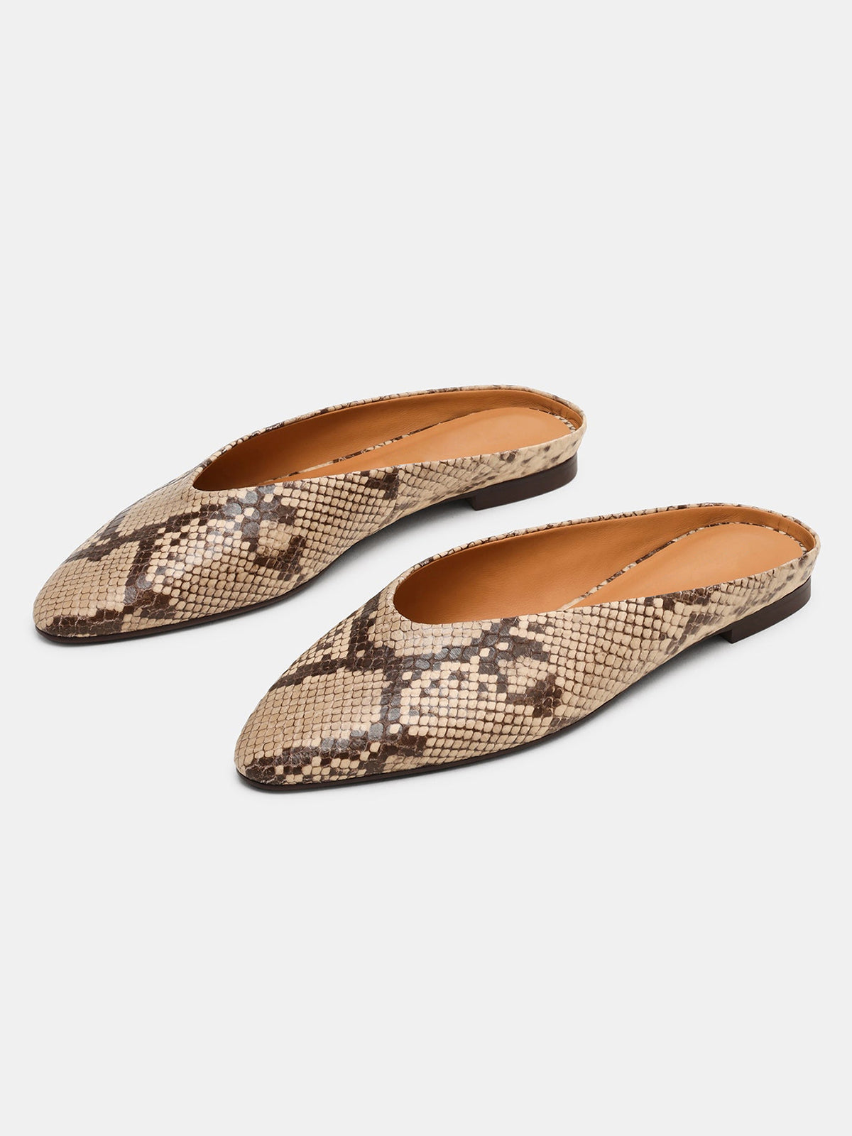Snakeskin Pattern Pointed-Toe Backless Simple Slip-On Flats