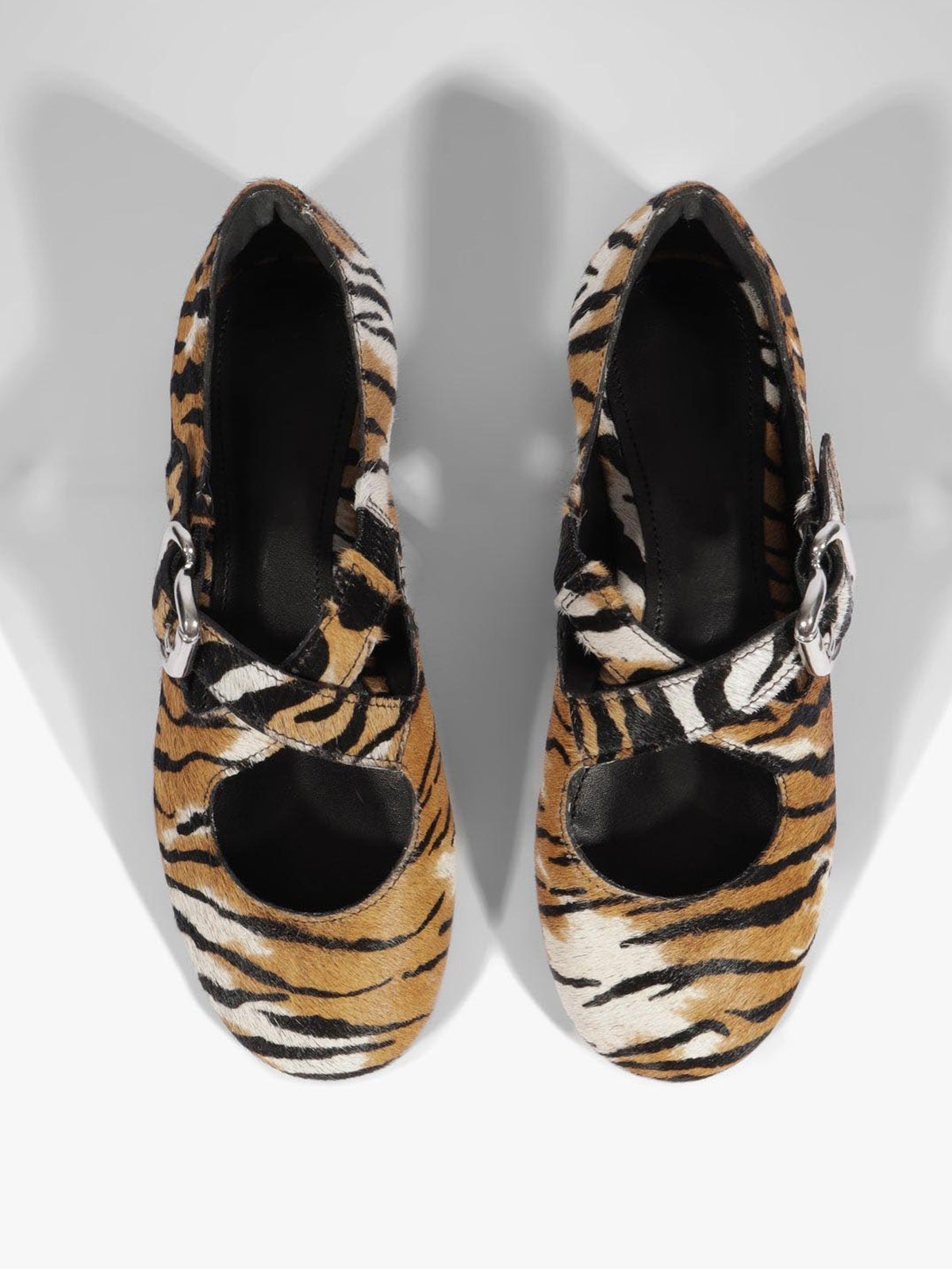 Tiger Pattern Square-Toe Chic Crossed Strap With Buckle Slip-On Flats