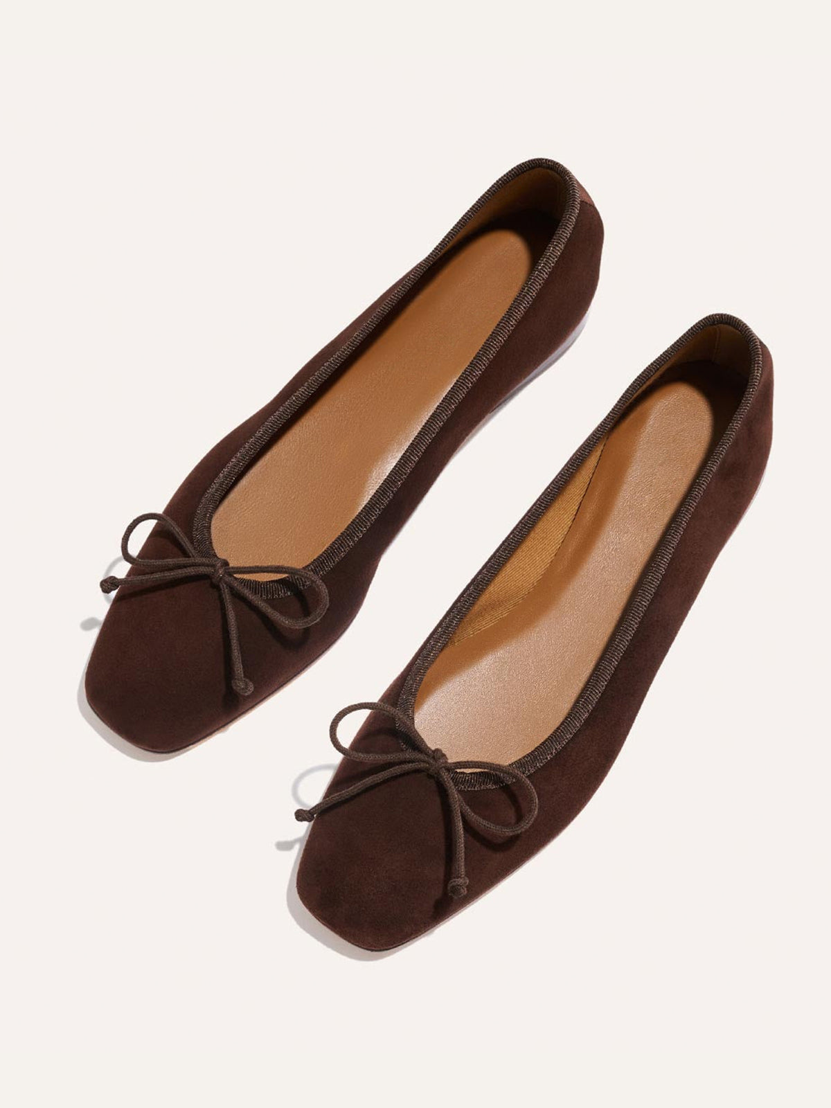 Front Bow Square-Toe Slip-On Chic Ballet Flats - Coffee Faux Suede
