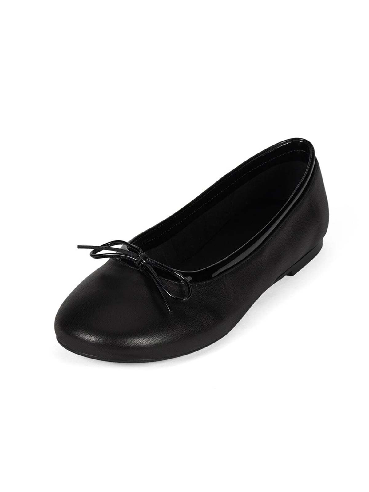 Chic Round-Toe Front Bow Slip-On Ballet Flats - Black