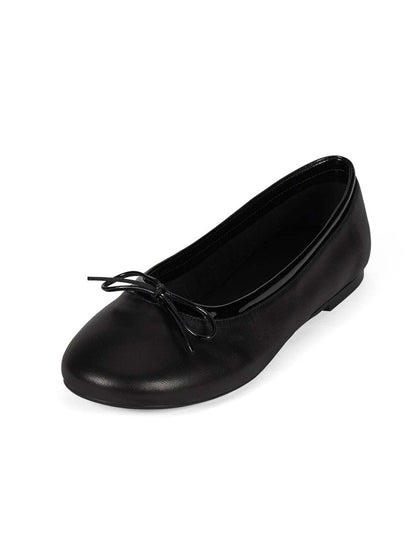 Chic Round-Toe Front Bow Slip-On Ballet Flats - Black