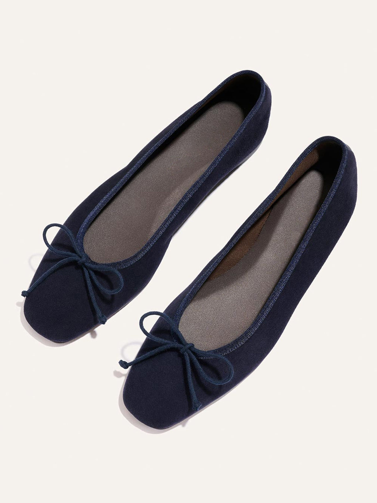 Front Bow Square-Toe Slip-On Chic Ballet Flats - Indigo Faux Suede