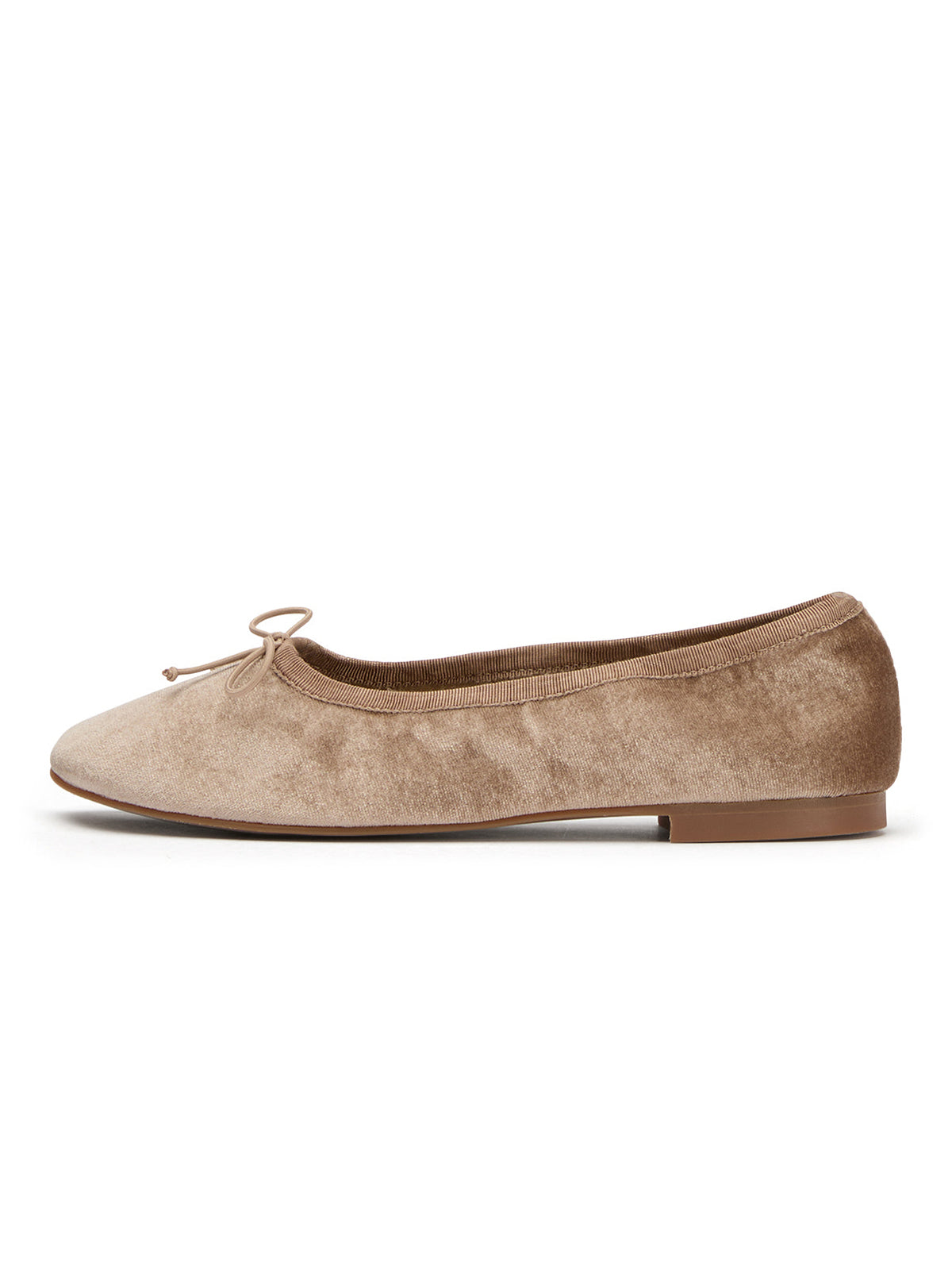 Sand Velvet Round-Toe Chic Front Bow Slip-On Ballet Simple Flats