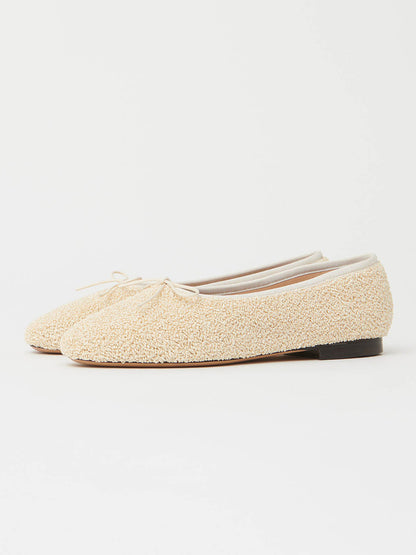 Cream Plush Round-Toe Simple Chic Ballet Flats With Front Bow