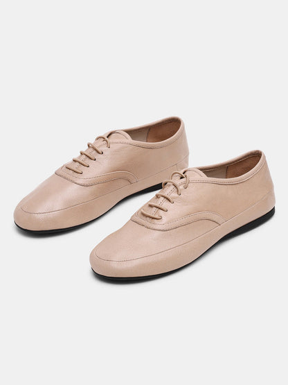 Bone Round-Toe Lace-Up Slip-On Chic Flats