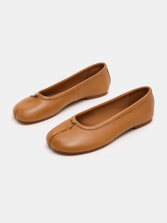 Tan Split-Toe Slip-On Ballet Flats