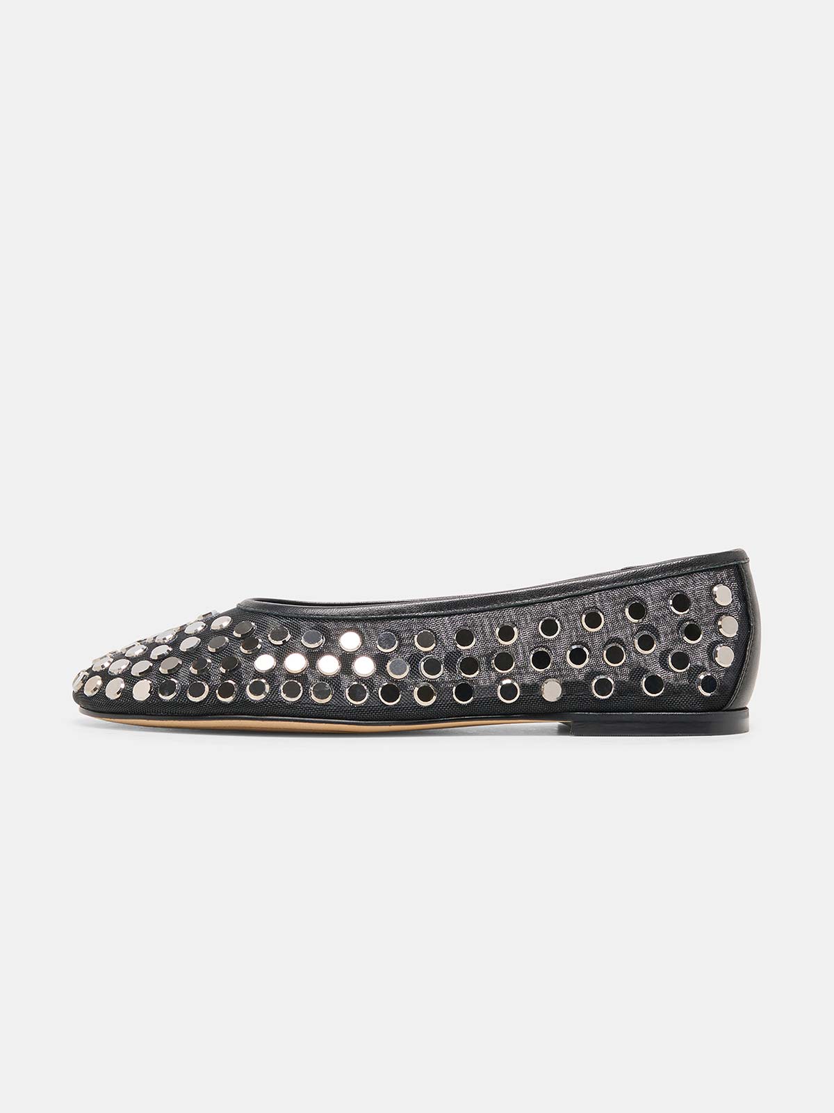 Green Mesh Round-Toe Full Studs Slip-On Ballet Flats