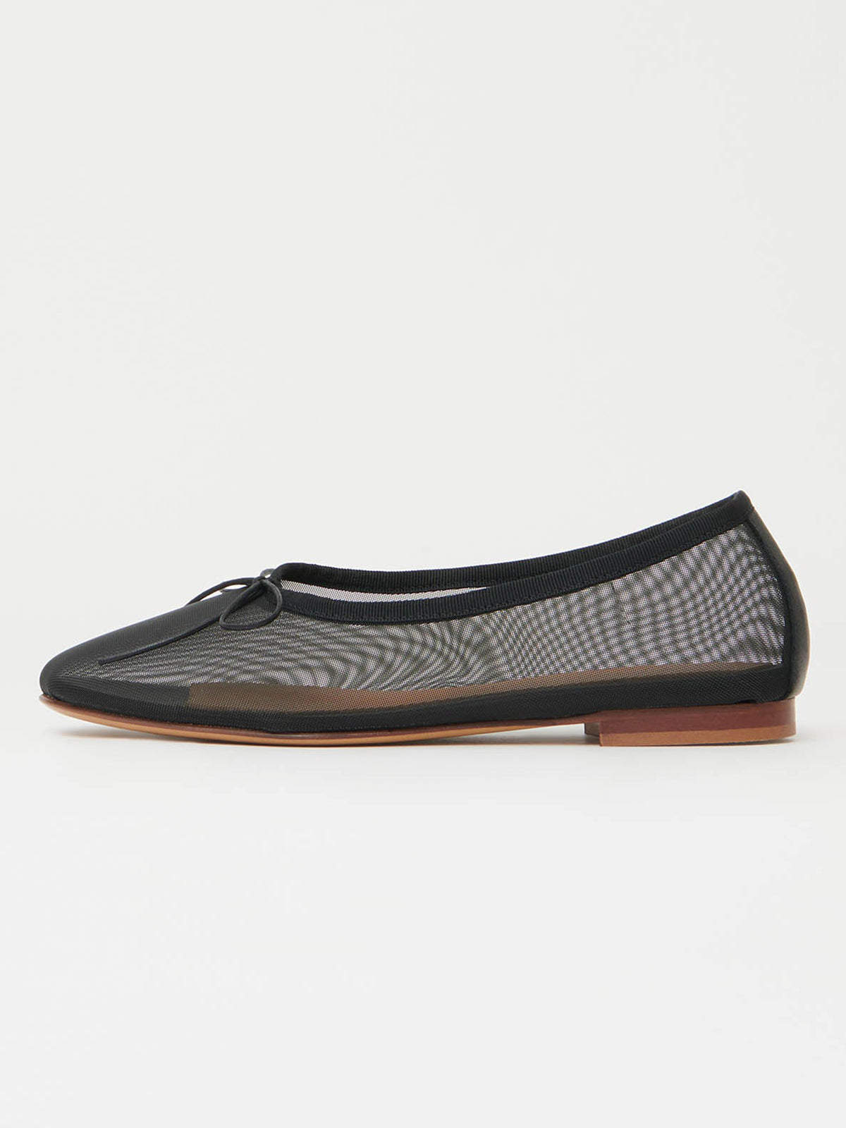 Black Mesh Round-Toe Simple Chic Ballet Flats With Front Bow