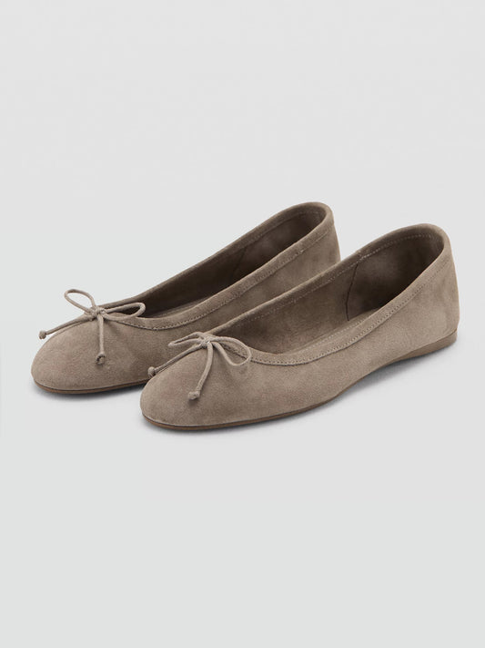 Light Brown Round-Toe Simple Front Bow Slip-On Ballet Flats