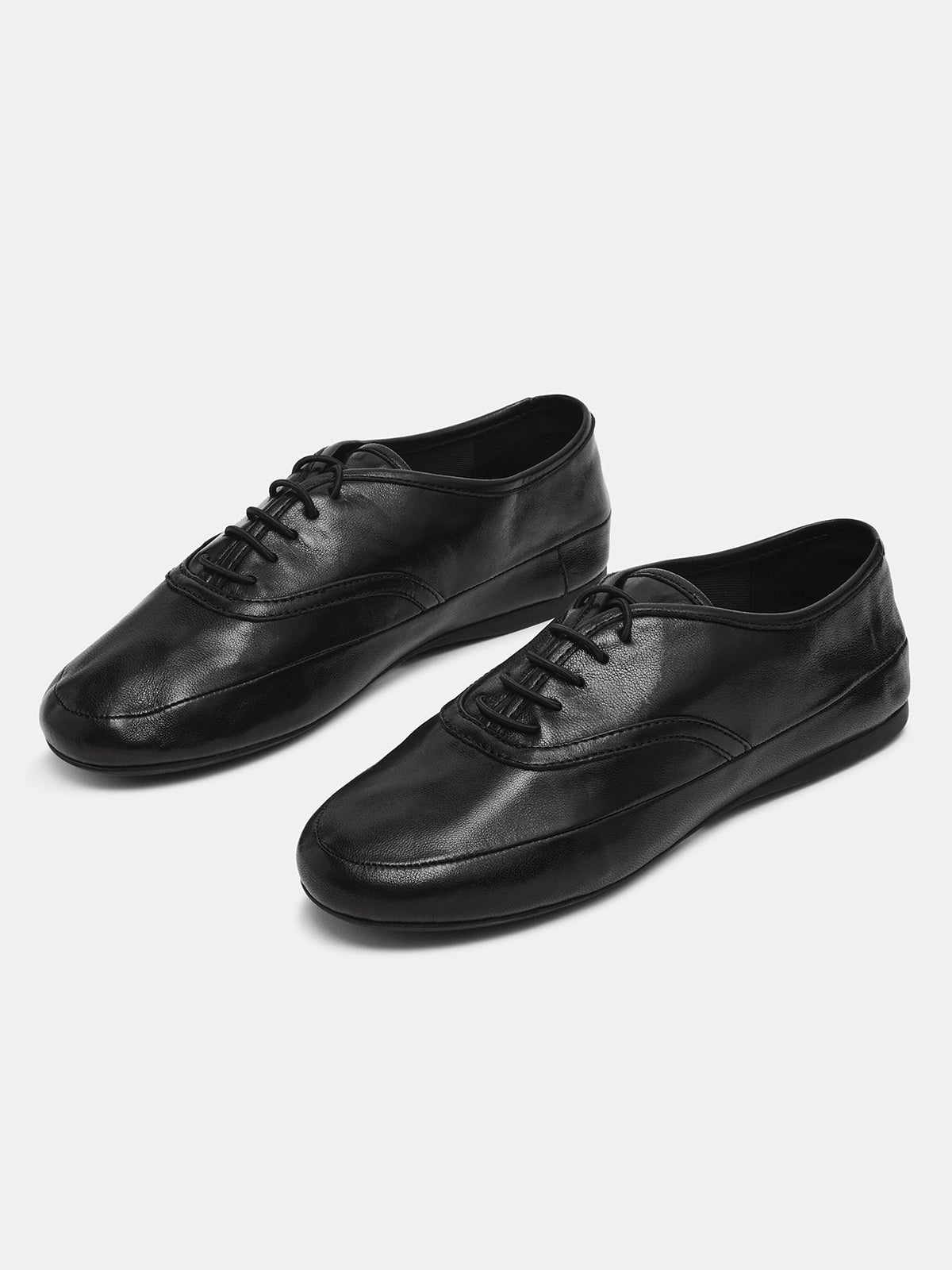 Black Round-Toe Lace-Up Slip-On Chic Flats