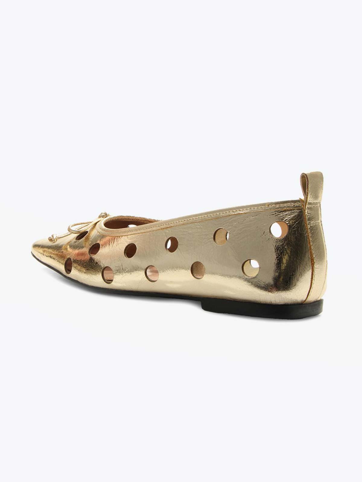 Metallic Gold Square-Toe Front Bow Cutout Slip-On Ballet Flats