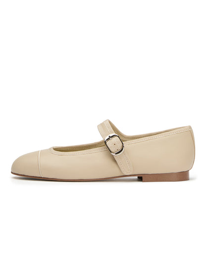 Beige Round-Toe Chic Mary Jane Slip-On Ballet Simple Flats
